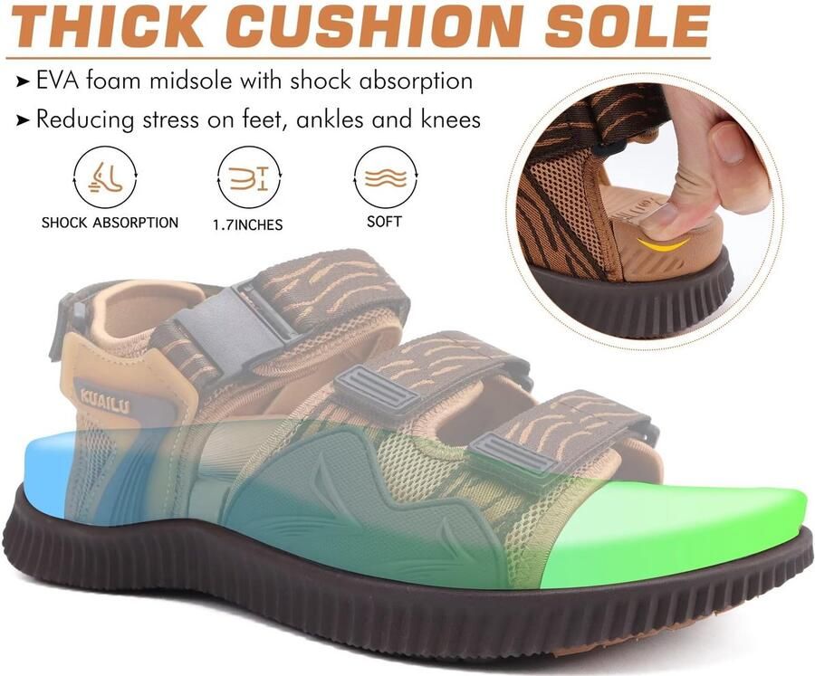 SnelShoppen KuaiLu Trekking Sandalen Heren Comfortabele Orthopedische Wandelschoenen Lichtgewicht Open Teen Verstelbare Sportschoenen met Klit