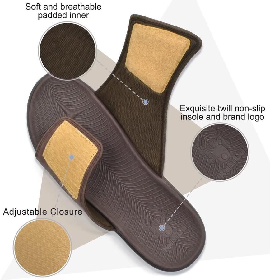 SnelShoppen KuaiLu Zachte Kussen Sport Sandalen voor Mannen met Plantar Fasciitis Steun Verstelbare Open Teen Zomer Slippers Bruin Slip