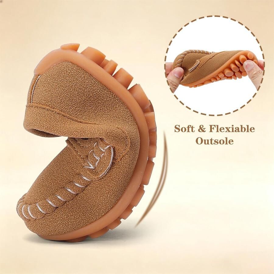 SnelShoppen LACOFIA Baby Mocassins Antislip Rubberen Zool Zachte Loopschoentjes voor Peuters Pantoffels Bruin 22 23