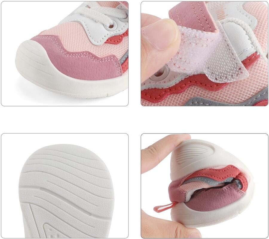 SnelShoppen LACOFIA Eerste Babyschoentjes Meisjes Roze Ademend Sneaker met Antislip Rubberen Zool voor Kleuters en Peuters