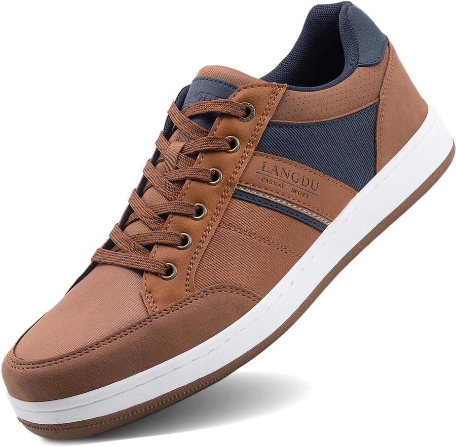 SnelShoppen LANGDU Heren Sneakers Lichte Ademende Sportschoenen Vrijetijdsschoenen EU Bruin voor Sport Wandelen Casual Gebruik