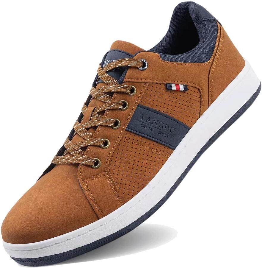 SnelShoppen LANGDU Sneaker Heren Schoenen Lichte Ademende Sportschoenen Sneakers Vrijetijds EU (46 Bruin 20) voor Sport en Dagelijks Gebr