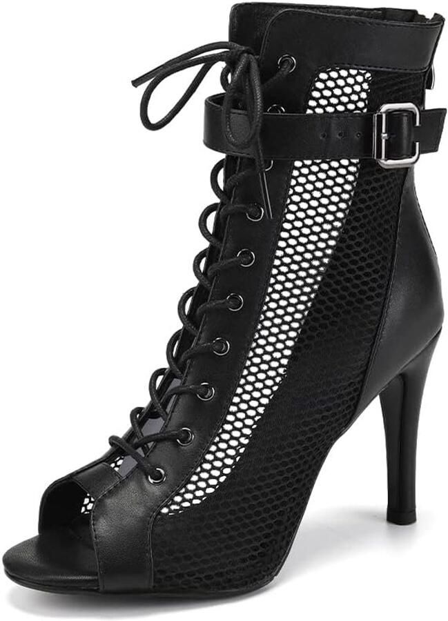 SnelShoppen Latijnse Danslaarzen Dames Veters Salsa Bachata Tango Balzaal Dansschoenen met Ritssluiting Netgaren Comfortabele en Stijlvol
