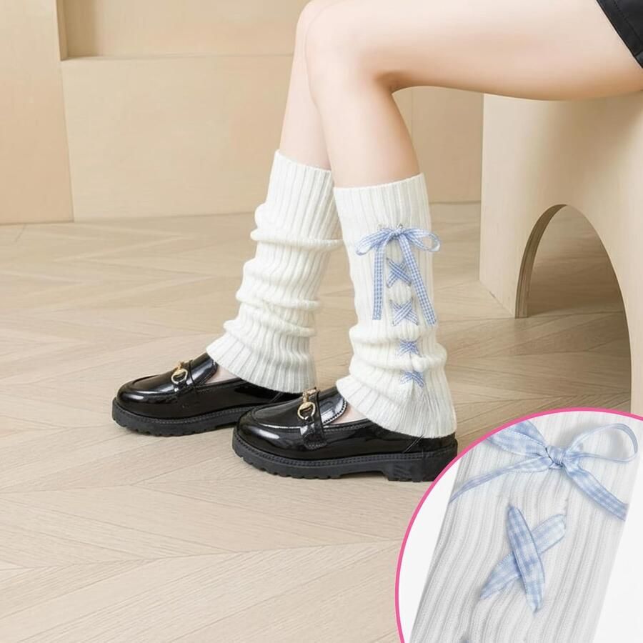SnelShoppen Legwarmers voor Dames en Meisjes Elastisch Gebreid Kawaii Rimpelontwerp Wit Ideaal voor Boots en Sneakers Winter Outdoor Fitness C
