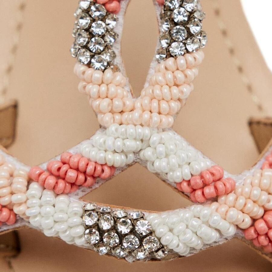 SnelShoppen Leren Sandalen met Parels voor Dames Platina EU Comfortabele Platte Sandalen voor Feest Tuin en Dagelijks Gebruik