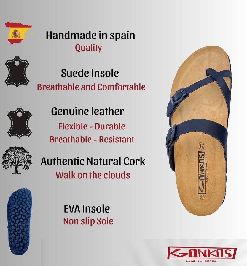 SnelShoppen Leren Sandalen Teenslipper met Kurken Binnenzool Verstelbare Gesp Damessandalen Kwaliteitssandalen gemaakt in Spanje Zwart