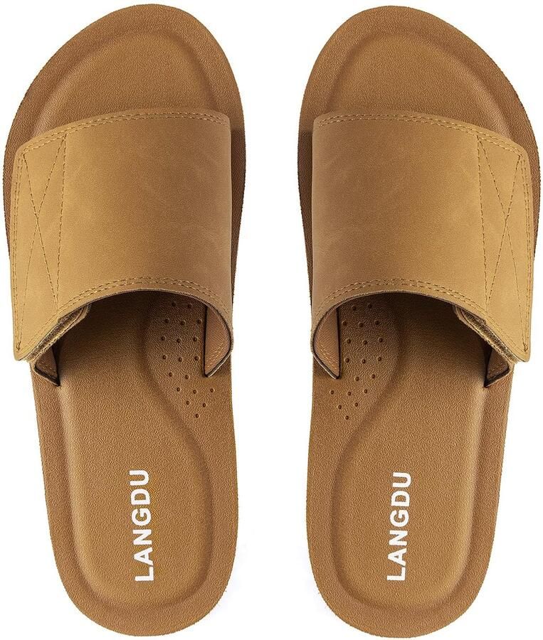 SnelShoppen Lichtgewicht Heren Sliders Sandalen Verstelbare Slipper Flip Flops Kaki Kleur EU voor Tuin Strand en Vrije Tijd