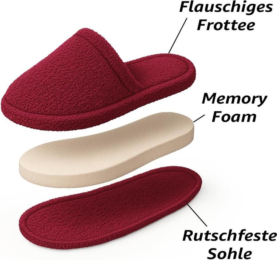 SnelShoppen Luxe Memory Foam Pantoffels 100% Badstof Katoen Antislip Gesloten Neus Wasbaar Hotelslippers Gastpantoffels voor &