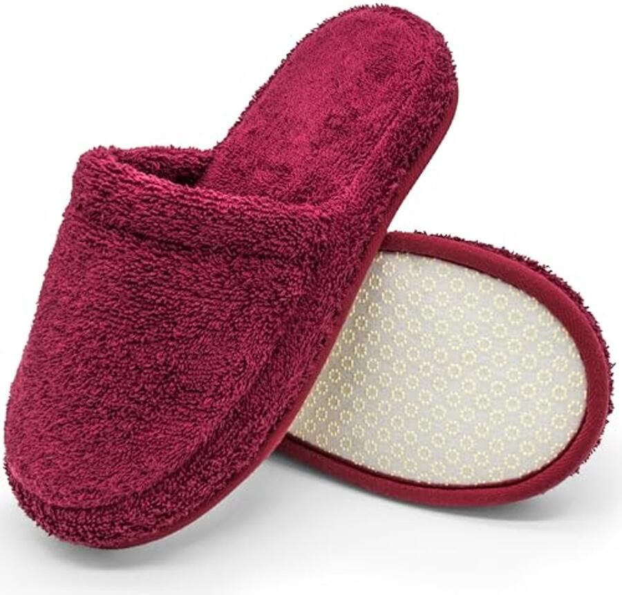 SnelShoppen Luxe Memory Foam Pantoffels 100% Badstof Katoen Antislip Gesloten Neus Wasbare Hotelslippers Gastpantoffels voor &