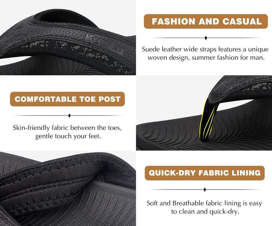 SnelShoppen Mannen Flip Flops Sport Thong Sandalen met Comfort Plantar Fasciitis Steun Zachte Yoga Mat Kussen Zwembad Strand Sandalen Zwart