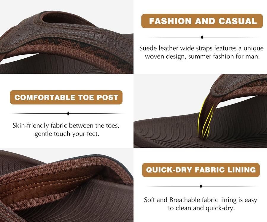 SnelShoppen Mannen Flip Flops Sport Thong Sandalen met Comfortabele Plantar Fasciitis Ondersteuning Zachte Yoga Mat Kussen Bruin voor Stra