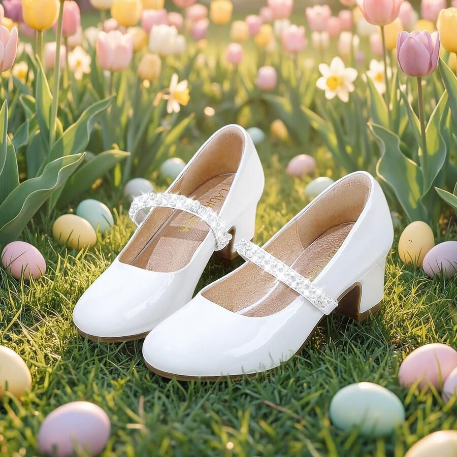 SnelShoppen Mary Jane Prinses Schoenen Meisjes Hakken Kinder High Heels Witte Pompen met Bandjes Festelijke Schoen voor Bruiloft Kerk Kerstmis