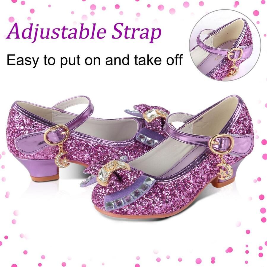 SnelShoppen Mary Jane Prinsessenschoenen met Glanzende Strik Glitter Feestschoenen voor Meisjes Bloemenmeisjesschoenen Paars UK Child P