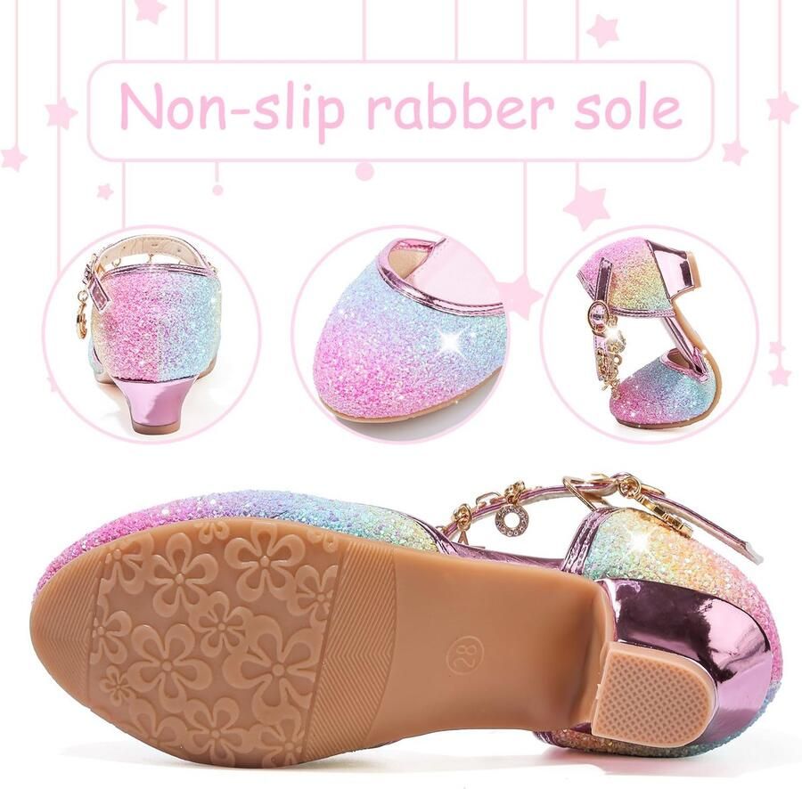 SnelShoppen Mary Jane Prinsessenschoenen voor Meisjes Glitter Ballerina's met Hak Kinderfeestschoenen Lage Cosplay Schoenen voor Bruiloften en Sc