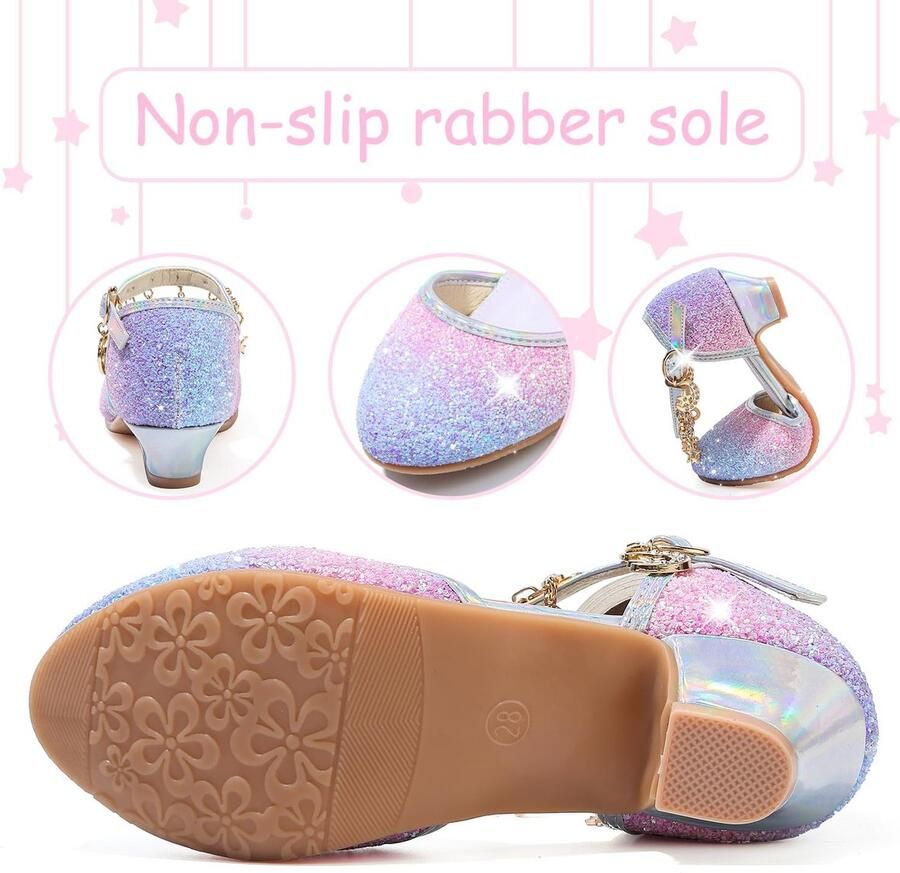 SnelShoppen Mary Jane prinsessenschoenen voor meisjes glitterschoenen met hak halfhoge ballerina's feestschoenen voor kinderen cosplay & bruilof