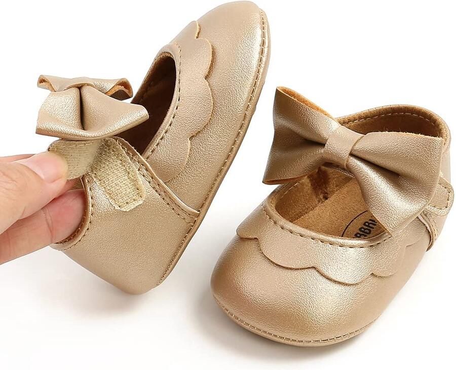 SnelShoppen Baby meisjes strik prinses schoenen kleine kinderen anti-slip ballerina's schoenen goud voor feest en speciale gelegenheden