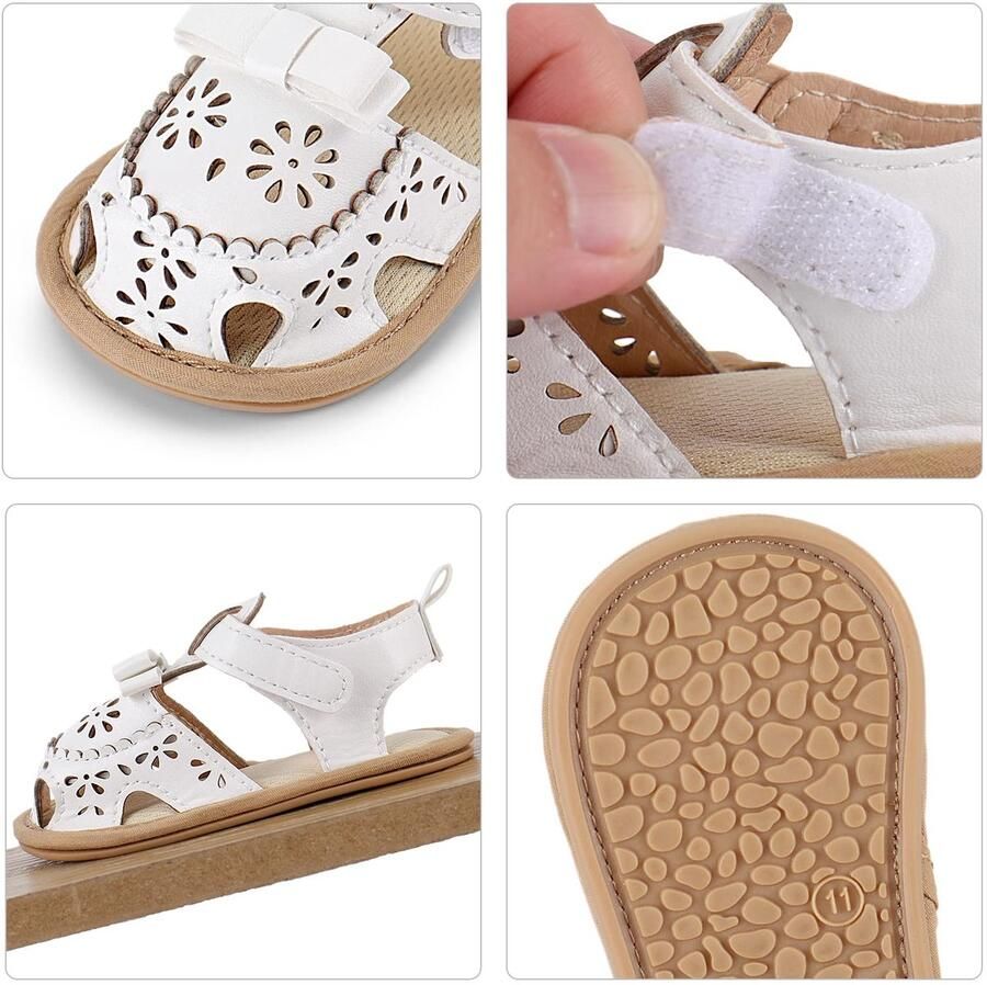SnelShoppen MASOCIO Babysandalen voor Meisjes Zomerse Plat Rubber Antislip Babyschoenen in Wit Ideaal Perfect voor Strand Tui