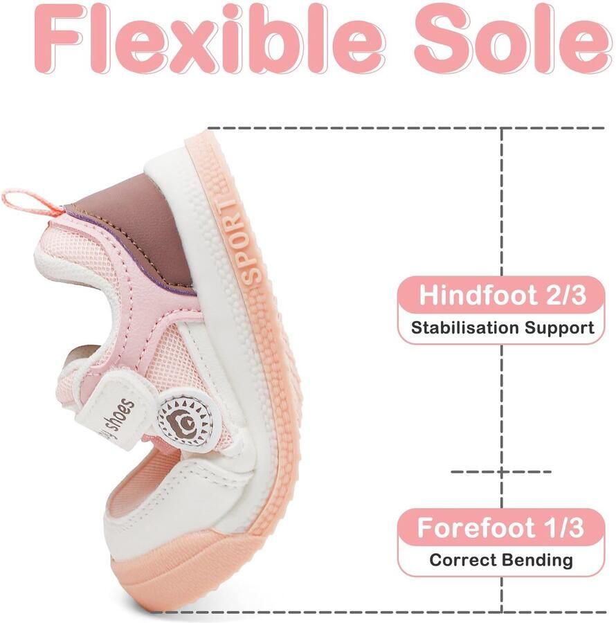 SnelShoppen MASOCIO Babyschoenen en Eerste Stappen Zachte Rubberen Zool Antislip Roze EU Perfect voor Binnen en