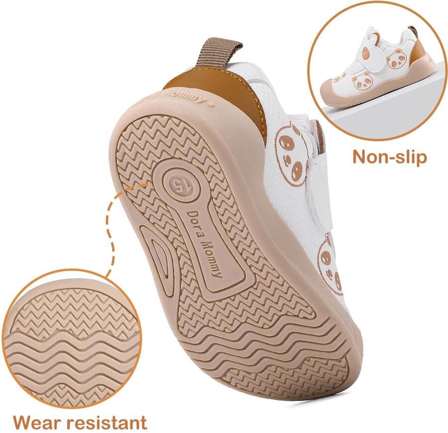 SnelShoppen MASOCIO Babyschoenen voor en Zachte Loopschoenen Antislip Rubber Plat Bruin Wit EU Ideaal voor Binnen en B