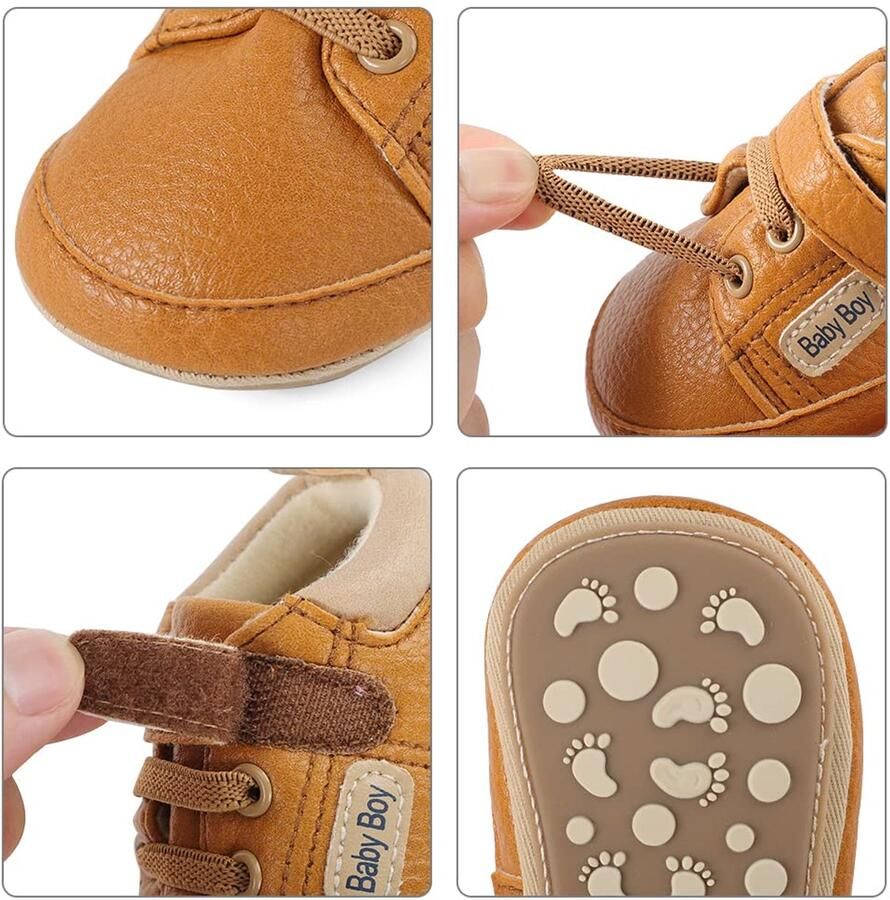 SnelShoppen MASOCIO Babyschoenen voor Jongens Zachte Loopschoenen met Antislip Bruin Rubber Geschikt Ideaal voor Binnen en Bu