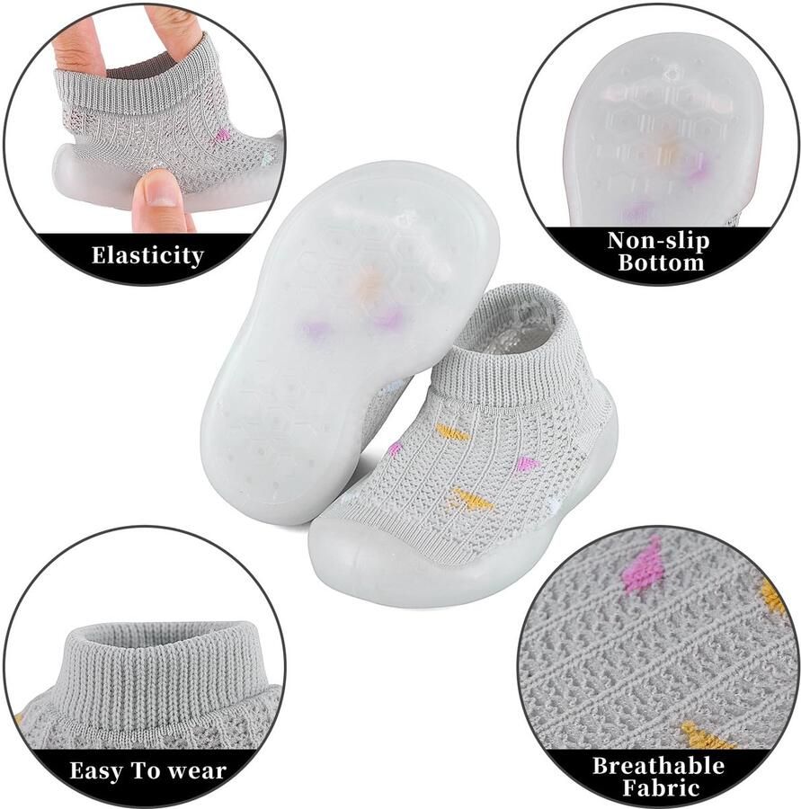 SnelShoppen MASOCIO Babyschoenen Zachte Antislip Schoenen voor Eerste Stappen Rubber Zool Grijs Voor en