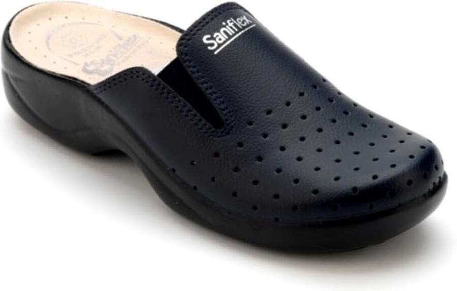 SnelShoppen Medisch Gecertificeerde Lederen Klompen Muiltjes Pantoffels Dames Blauw Perfect voor Thuis Werk en Zorg