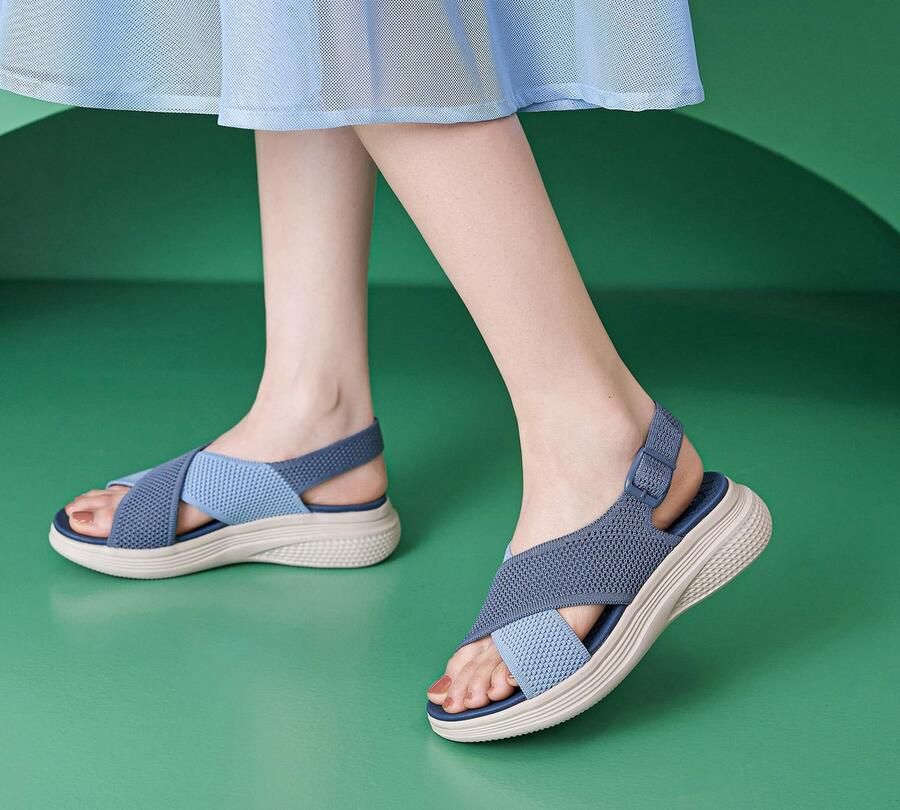 SnelShoppen Meik Mangni Orthopedische Damessandalen met Sleehak Verstelbaar Antislip Open Teen Ondersteuning Voetboog Zomer Licht Blauw