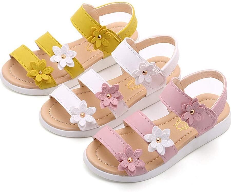 SnelShoppen Meisjes Sandalen met Drie Bloemen Lederen Schoenen voor Kleine Meisjes Roze EU Perfect voor Feestjes en Zomerplezier