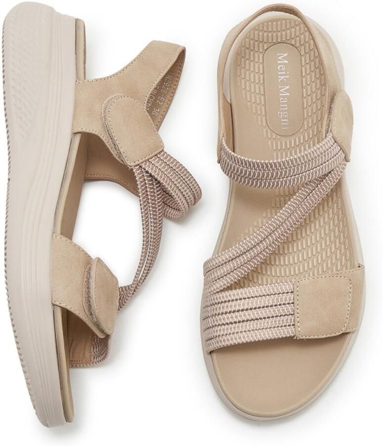 SnelShoppen Modieuze Dames Sandalen Zomer Wandelen Verstelbare Sportsandalen Comfortabele Beige 38 EU voor Strand Camping en Tuin