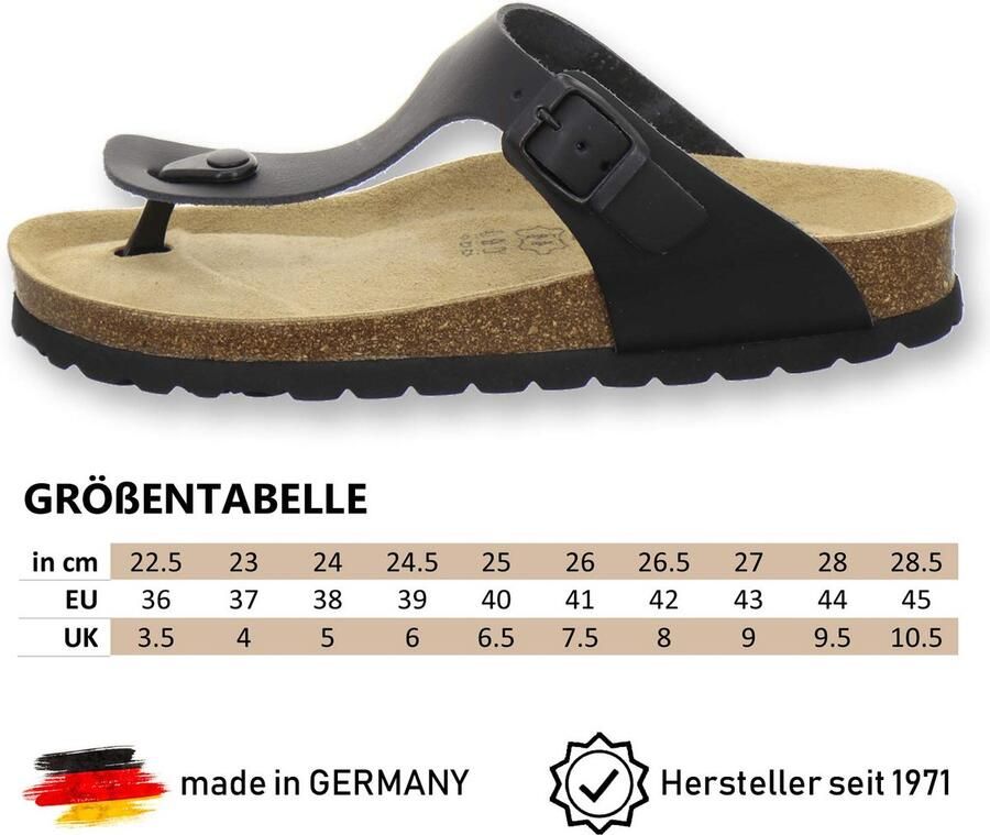 SnelShoppen Modieuze Dames Teenslippers van Leer met Voetbed Comfortabele Slippers voor Zomer en Vakantie Zwart Glad Leer EU Made in Dui