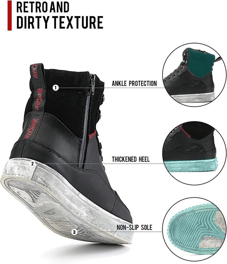 SnelShoppen Heren Motorlaarzen Leren Versterkte Motocross Beschermende Boots Enkelondersteuning Versnellingspad Antislip Zool Zwart