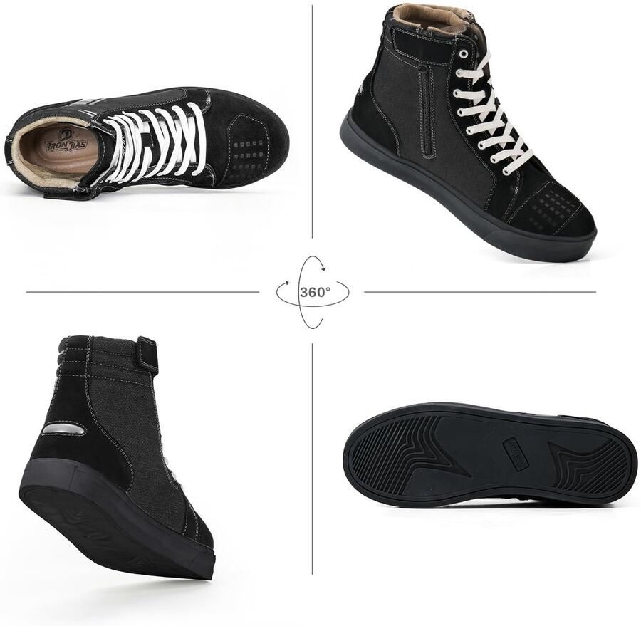 SnelShoppen Motorschoenen Heren Motorlaarzen Antislip Ademend Casual Biker-Boots met Zijdelingse Ritssluitingen en Schakelkussen