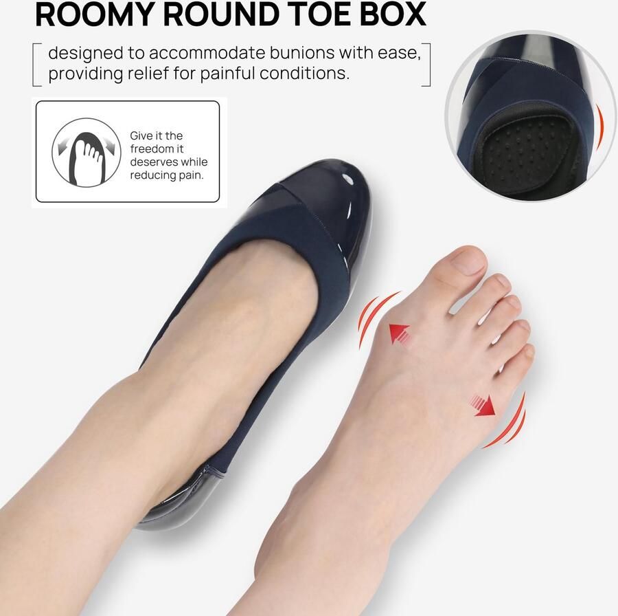 SnelShoppen Ortho + Rest Hallux Valgus Pumps Dames Lage Hak Orthopedisch Slip-On Loafers Marineblauw voor Comfortabel Draagplezier