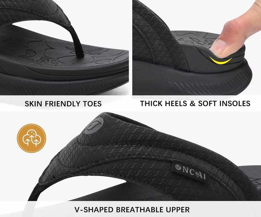 SnelShoppen Orthopedische Teenslippers Dames Comfortabele Wandelsandalen met Voetsteun Zwart Ideaal voor Casual Zomeroutfits en Plan
