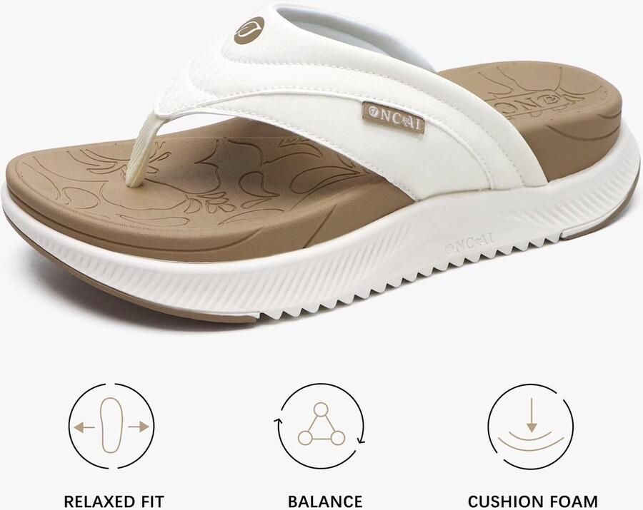 SnelShoppen Orthopedische Teenslippers Dames met Voetholte Steun Comfortabele Wandelsandalen voor Plantaire Fasciitis Casual Beige Wit