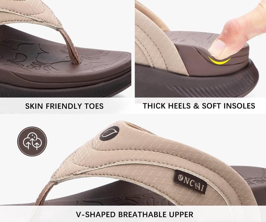 SnelShoppen Orthopedische Teenslippers Dames met Voetholte Steun Comfortabele Wandelsandalen voor Plantaire Fasciitis Casual Bruin P