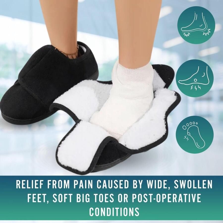 SnelShoppen OrtoPrime Brede Breedte Uniseks Orthopedische Pantoffels voor en Ade d Zwart Ideaal voor Oud