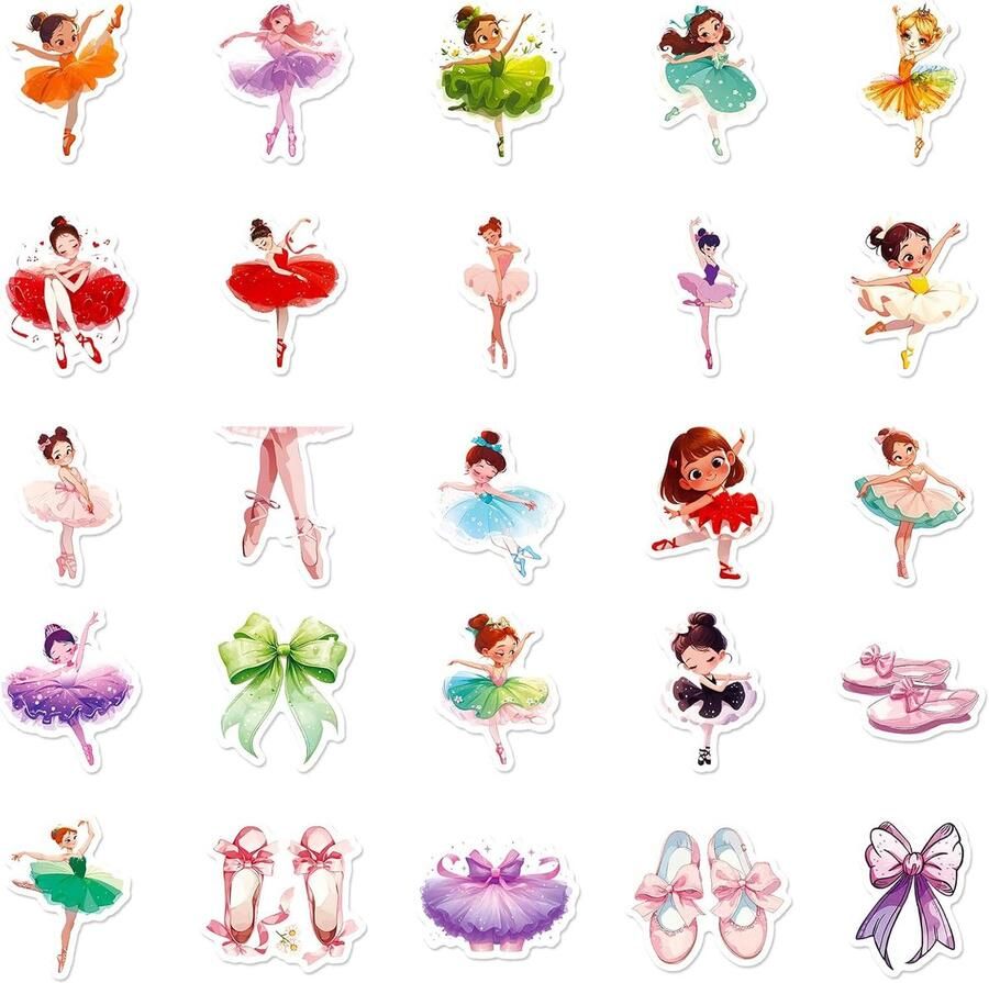 SnelShoppen Pack van 100 Glitter Dance Stickers voor Kinderen Roze Ballerina Stickers Muurdecoratie voor Kinderen Cartoon Stickers voor Luggage