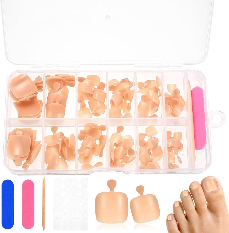 SnelShoppen Pack van 120 Huidkleurige Kunstteennagels voor Plakken Duurzame ABS Druknagels voor Nail Art Ideaal voor Sandalen en Dagelijks Gebruik
