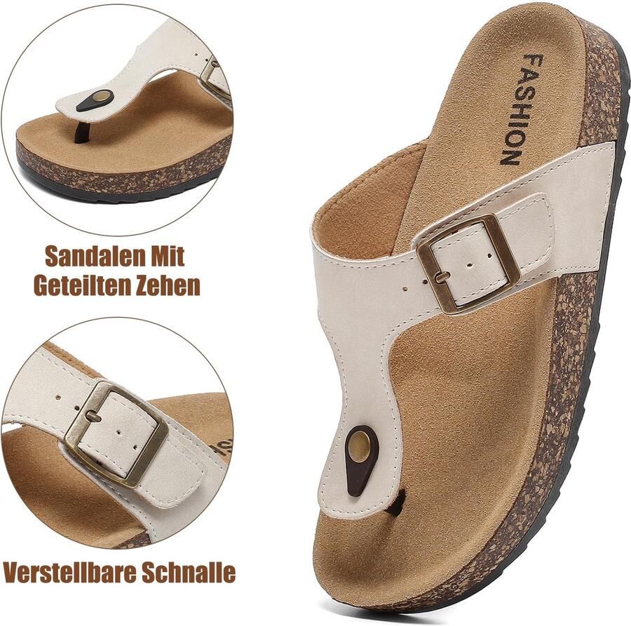 SnelShoppen Pelbiuqik Zomer Sandaaltjes Pantoffels met Kurkvoetbed Verstelbare Riem Slippers Mat Wit EU voor Strand Tuin en