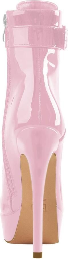 SnelShoppen Plateau Enkellaarzen Veterlaarzen met Hak Stilettos Boot Hoge Hakken Damesschoenen Roze 44 EU Perfect voor Feest en Uitgaan