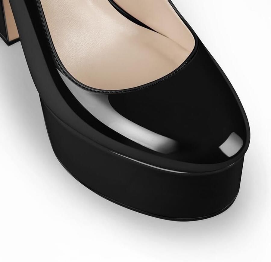 SnelShoppen Plateau Mary Janes met Enkelgespen Hoge Hakken Blokhak Chunky Heels Zwart EU Perfect voor Feestjes en Avondjes Uit