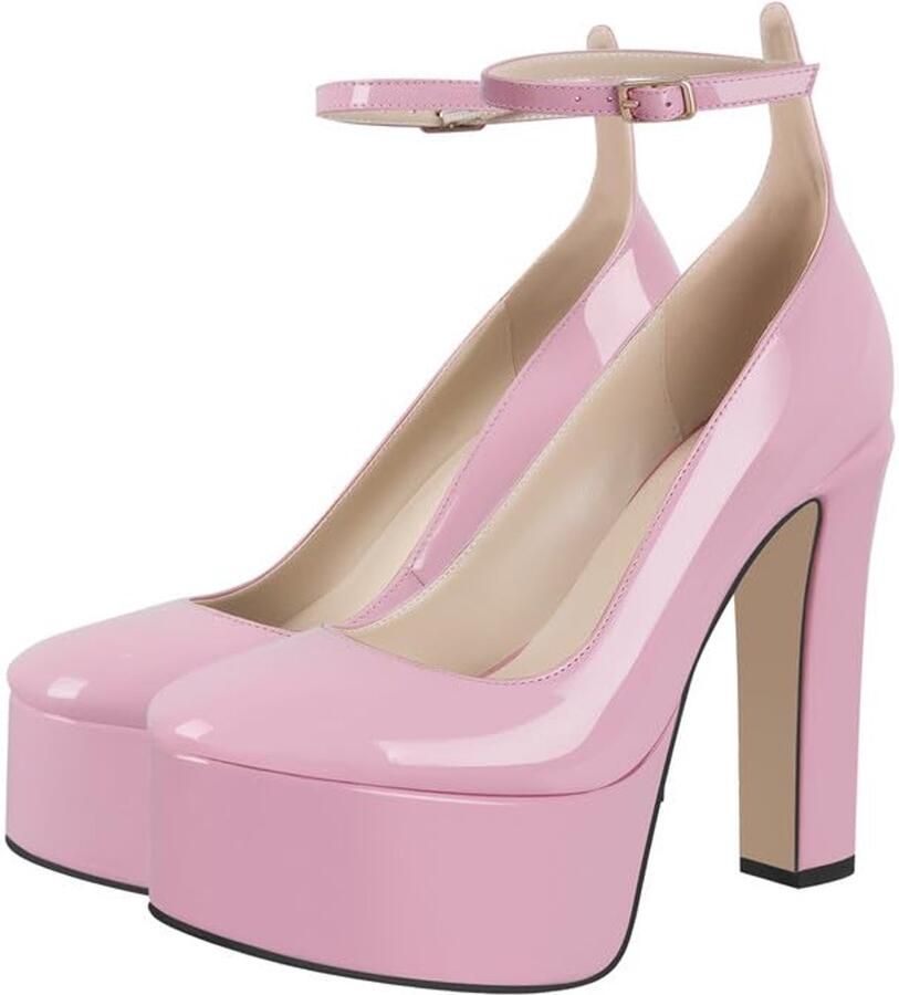 SnelShoppen Plateau Mary Janes met enkelgespen hoge hakken blokhak Chuny Heels roze EU perfect voor feesten en speciale gelegenheden