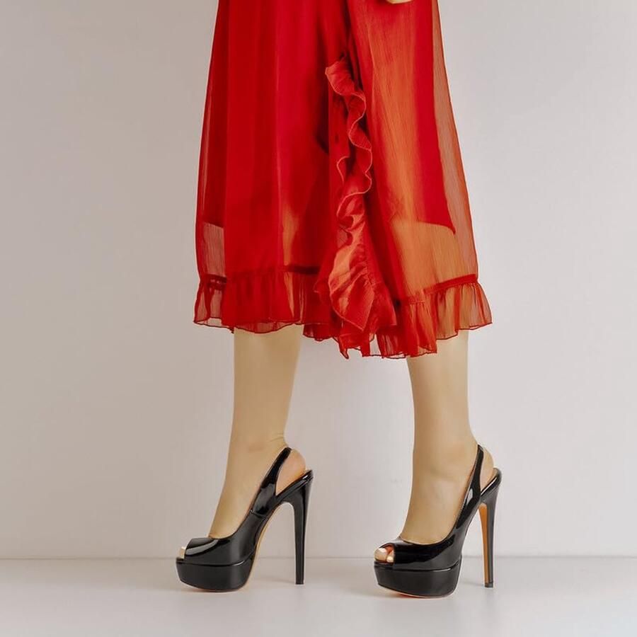 SnelShoppen Plateau Slingbacks Hakken Dames Zwarte Stilettos Avondschoenen Hoge Hakken EU Elegante Damesschoenen voor Feest en Uitgaan