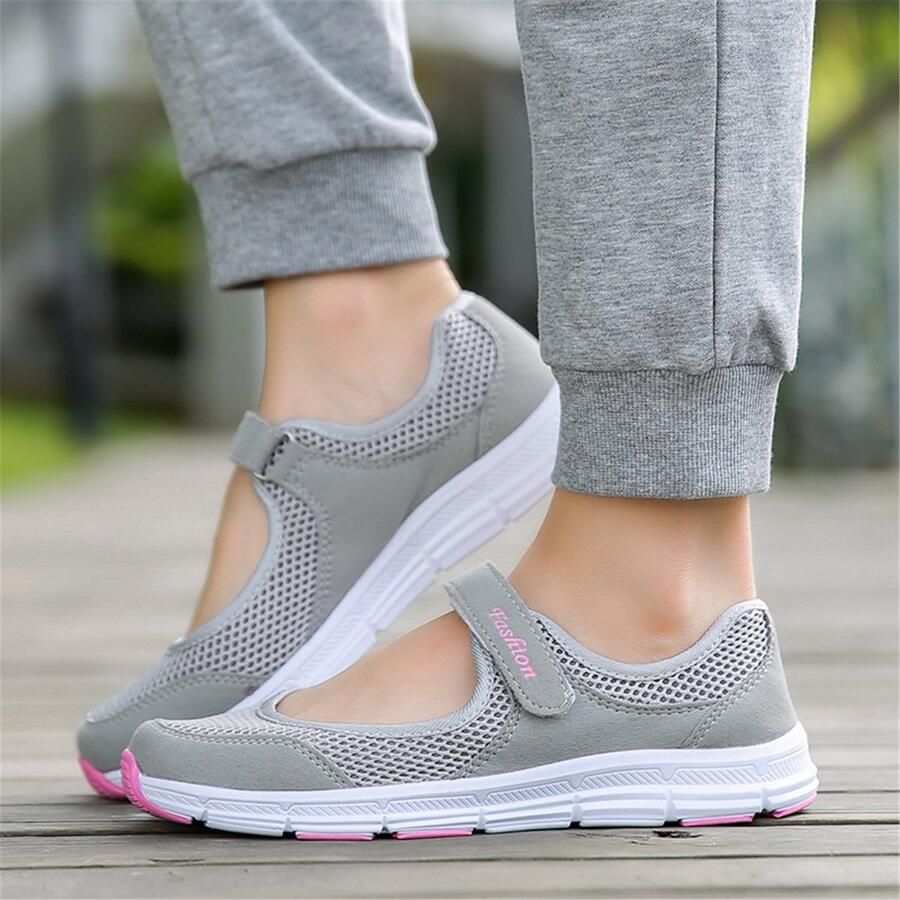 SnelShoppen Plateauschoenen Dames Ademend Modieus Comfortabel Sportief Casual Antislip Fitness Hardlopen Mesh Platform Grijs Zwart Roo