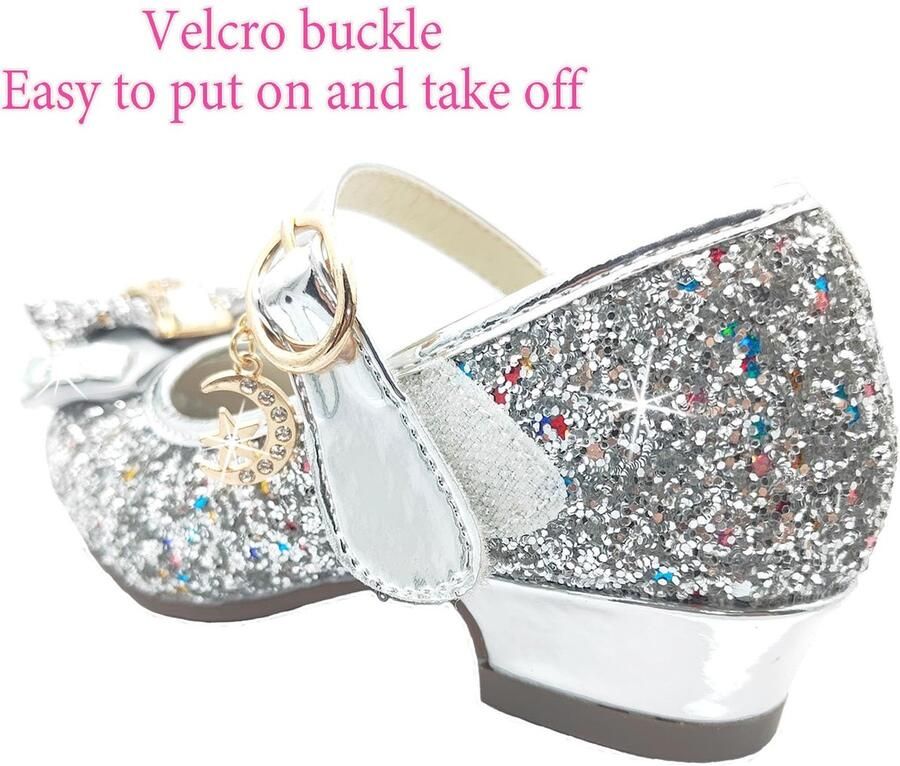 SnelShoppen Prinses Schoenen Meisjes Glitter Hakken Sandalen voor Kinderen Zilveren Glitter Perfect voor Feestjes en Verkleedpartijen