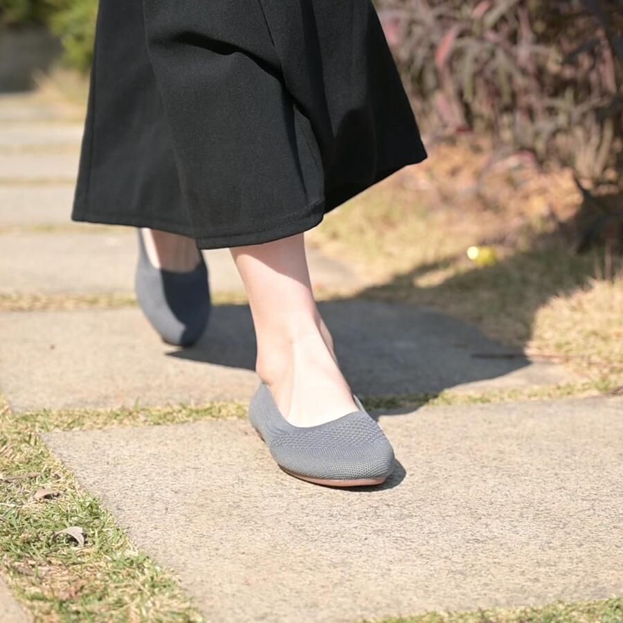 SnelShoppen Puxowe Gebreide Damesballerina's met Ronde Neus Platte Slip-On Schoenen Superzacht en Comfortabel voor Wandelen Lage Wighak Casual