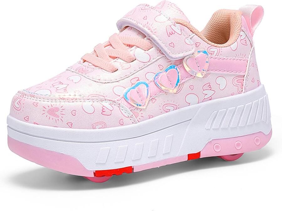 SnelShoppen Rolschaatsschoenen voor kinderen en tieners intrekbare sneakers met 4 wielen uniseks perfect voor skateboarden outdoor en parcours