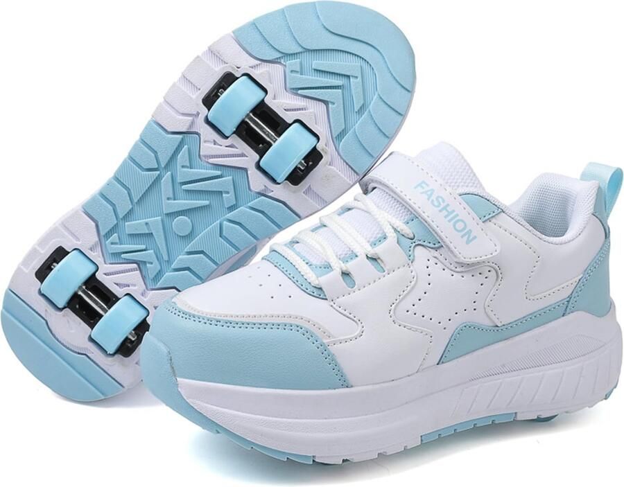 SnelShoppen FANSU Sneakers met Wieltjes voor en Intrekbare Rolschoenen met 4 Wielen Gym- en Skateboardschoenen Blauw