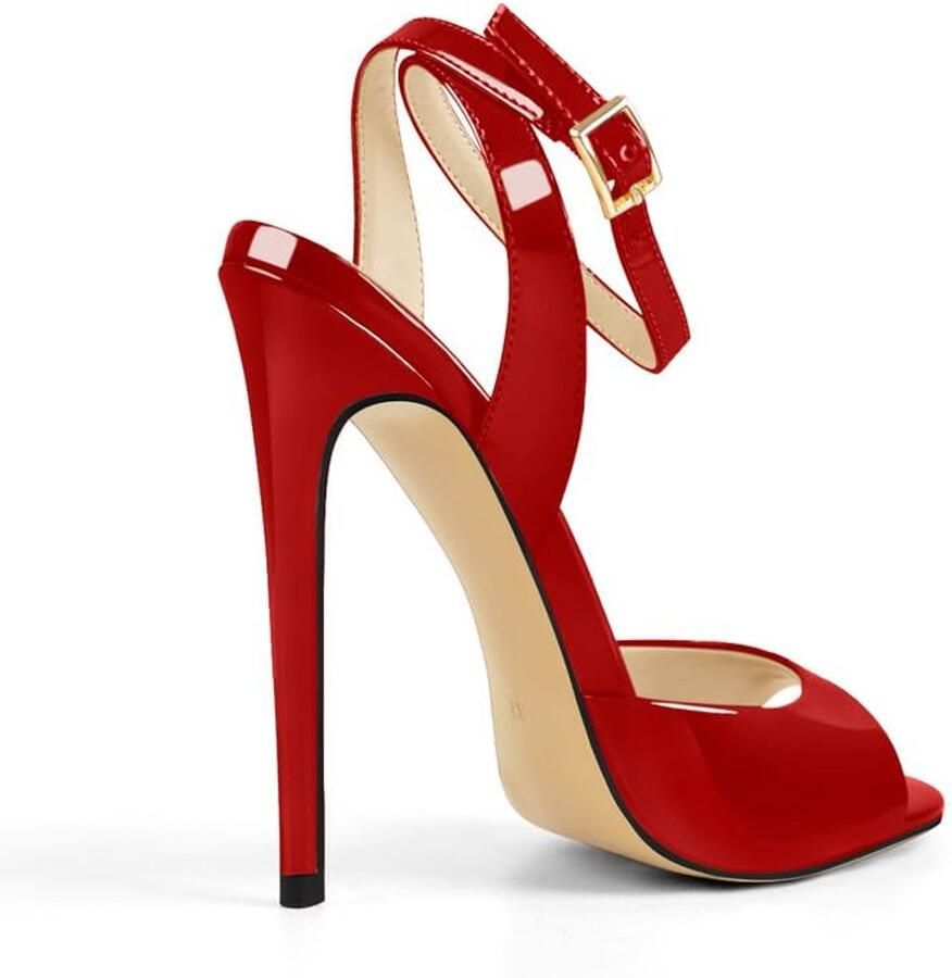 SnelShoppen Rood gelakte Peeptoe sandalen met hoge hakken voor dames EU perfecte feest- en avondoutfit